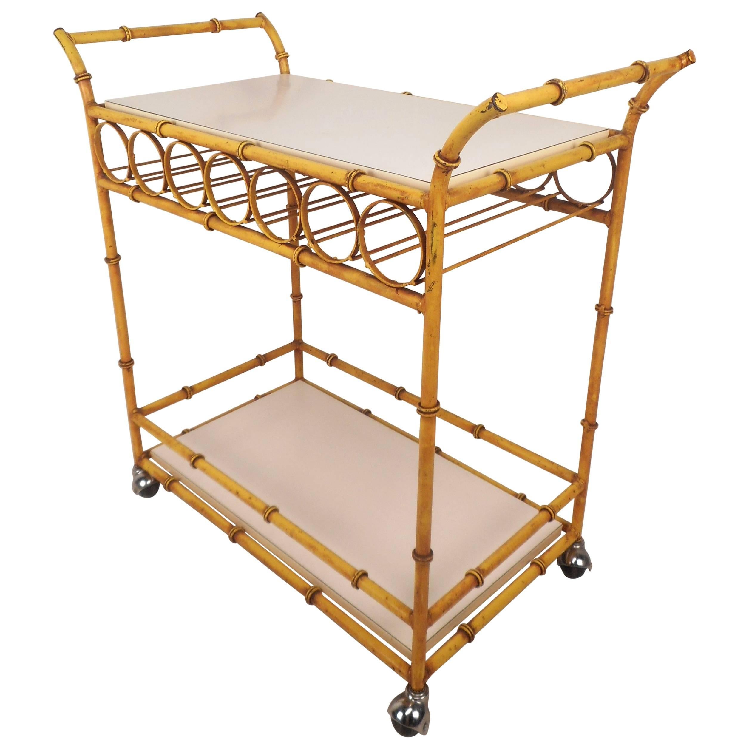 Mid-Century Modern Maison Baguès Style Two-Tier Iron Faux Bamboo Bar Cart