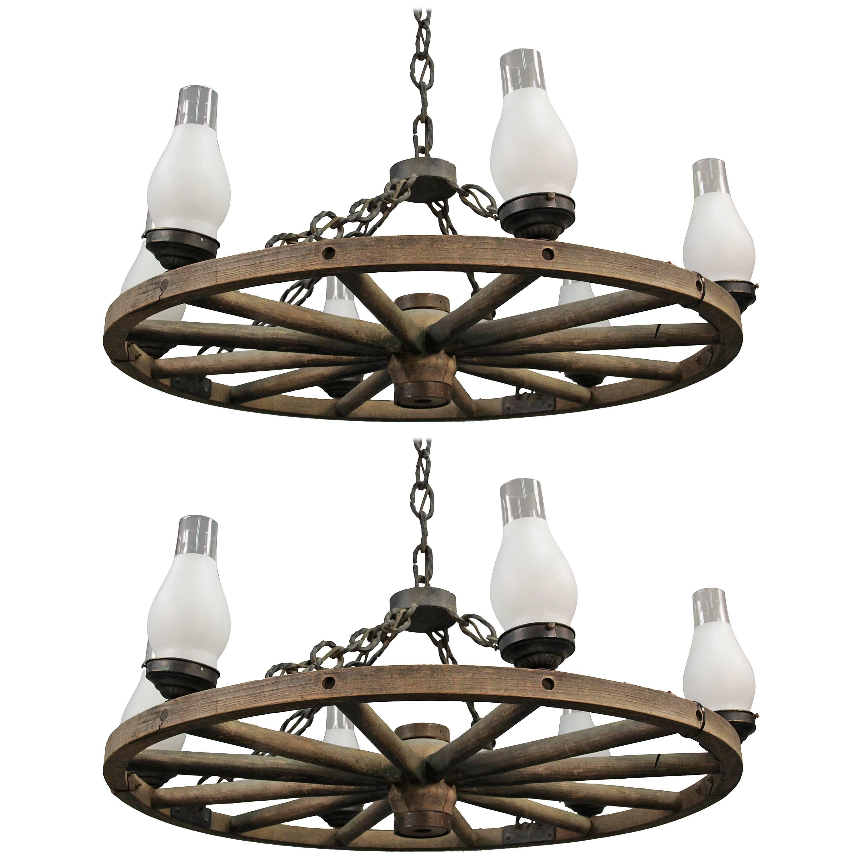 1 of 2 Large 1930s Wagon Wheel Rancho Chandelier