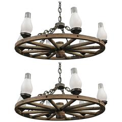 Vintage 1 of 2 Large 1930s Wagon Wheel Rancho Chandelier