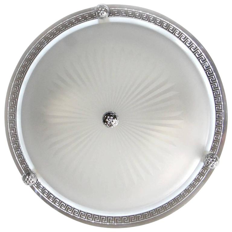 Three Vaughan Regency Style Greek Nickel And Glass Flush Mount Three Vaughan Regency Style Greek Nickel And Glass Flush Mount Ceiling Lights For