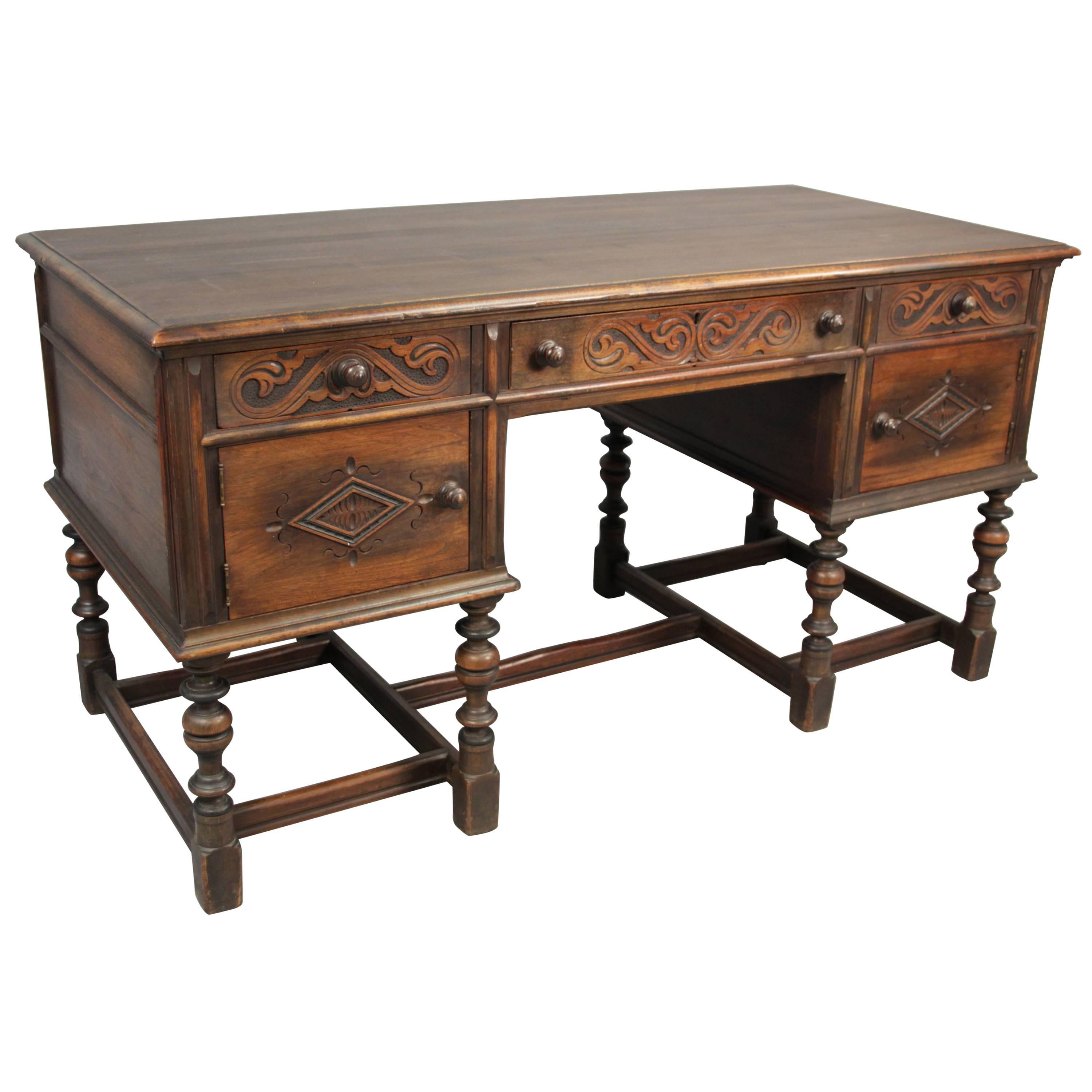 1920s Carved Spanish Revival Desk