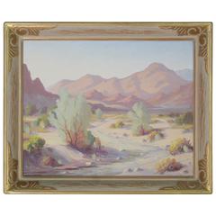 1920s Desert Landscape Painting in Original Frame