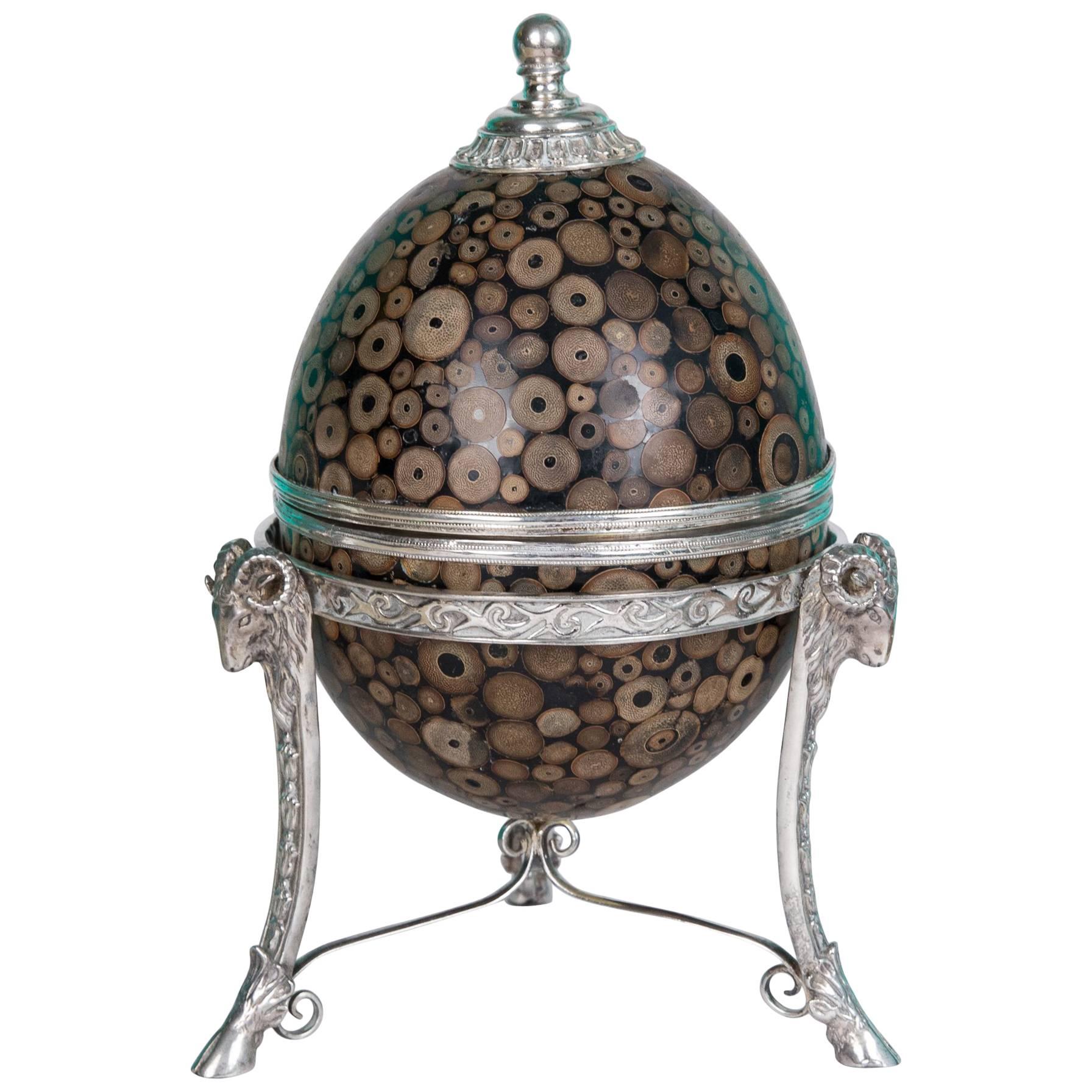 Maitland-Smith Inlaid Egg Form Silver Plate Mounted Box For Sale