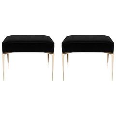 Colette Brass Ottomans in Noir Velvet by Montage, Pair 1