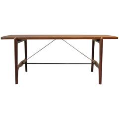 Danish Coffee Table with Organic Teak Frame, Veneered Top and Brass Parts