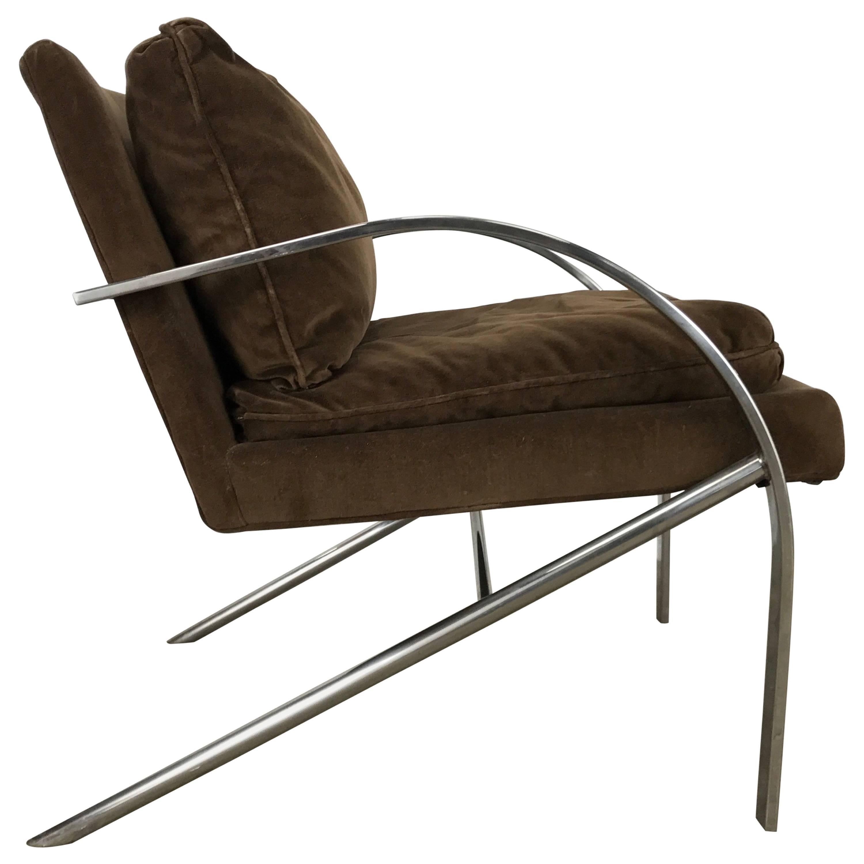 Streamline Modern Aluminium and Velvet Lounge Chair by Bernhardt