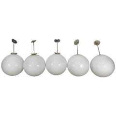 Five Matching Over-Sized White Glass Globe Pendant Lamps, Lightolier