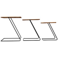 Vintage Set of Three Nesting Tables in the Manner of Mathieu Mategot, France, 1950s