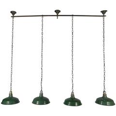 1920s Bronze and Nickel Billiard Light Fixture, Art Deco Finials 3