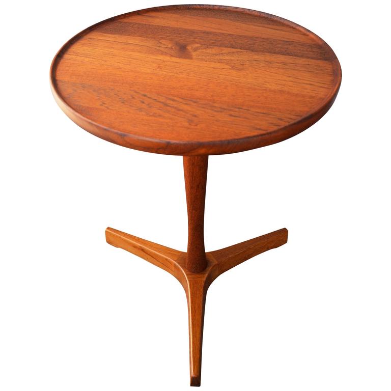 Hans Andersen Solid Teak Turned Round Side Table With Tripod Base
