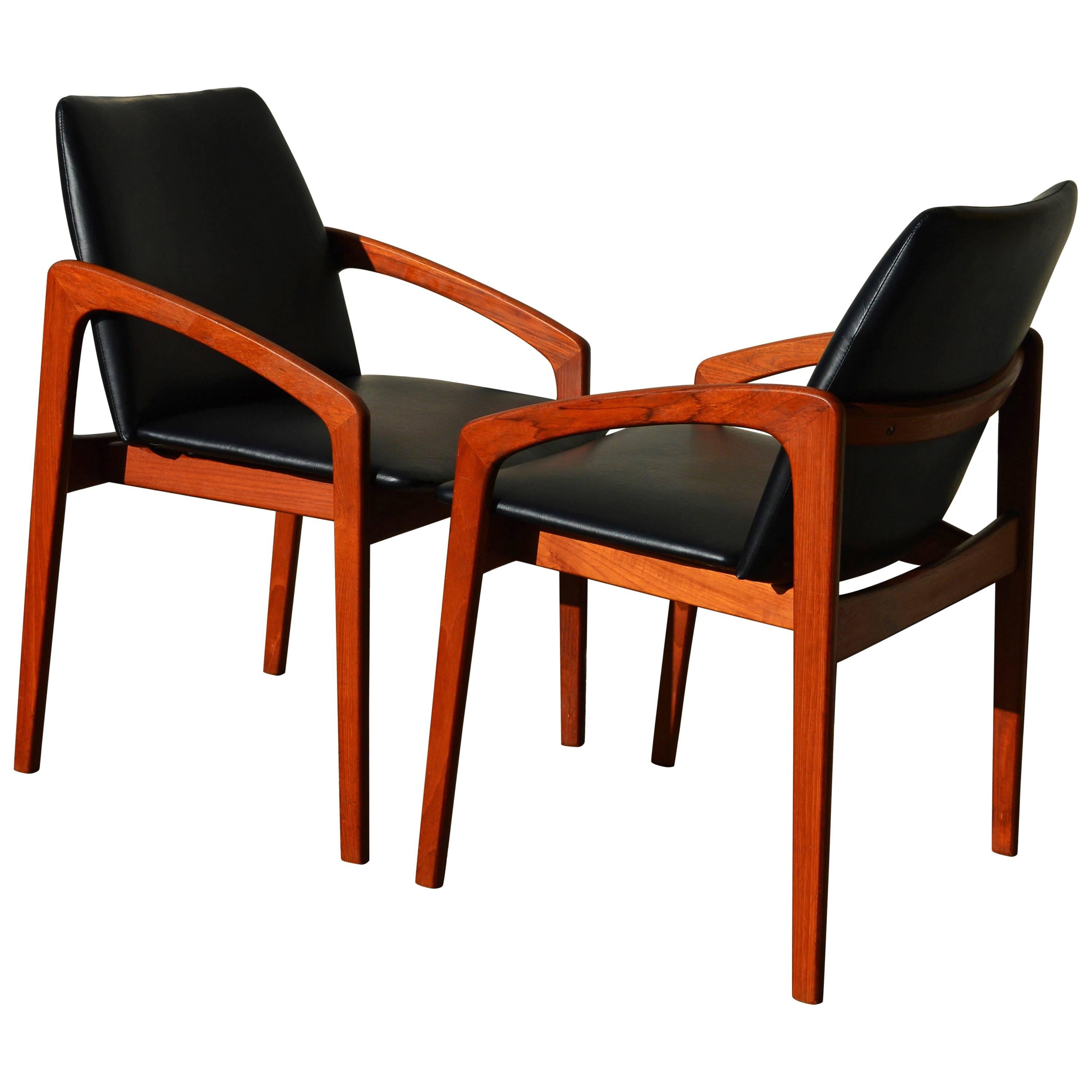 Pair of Kai Kristiansen Teak Carvers or Side Chairs, Danish