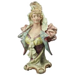 Antique Majolica Pottery Bust of Old World Victorian Lady, circa 1890