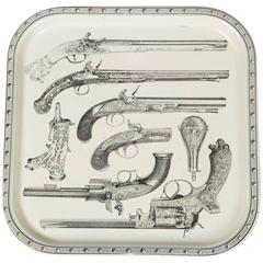 Lithographed Square Metal Serving Tray Attributed to Piero Fornasetti
