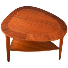 Danish Teak Organic Inlaid Side Table with Shelf by Mobelintartsia