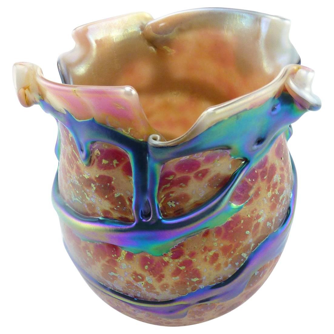 Charles Lotton Studio Art Glass Lava Vase, Dated 2004 For Sale
