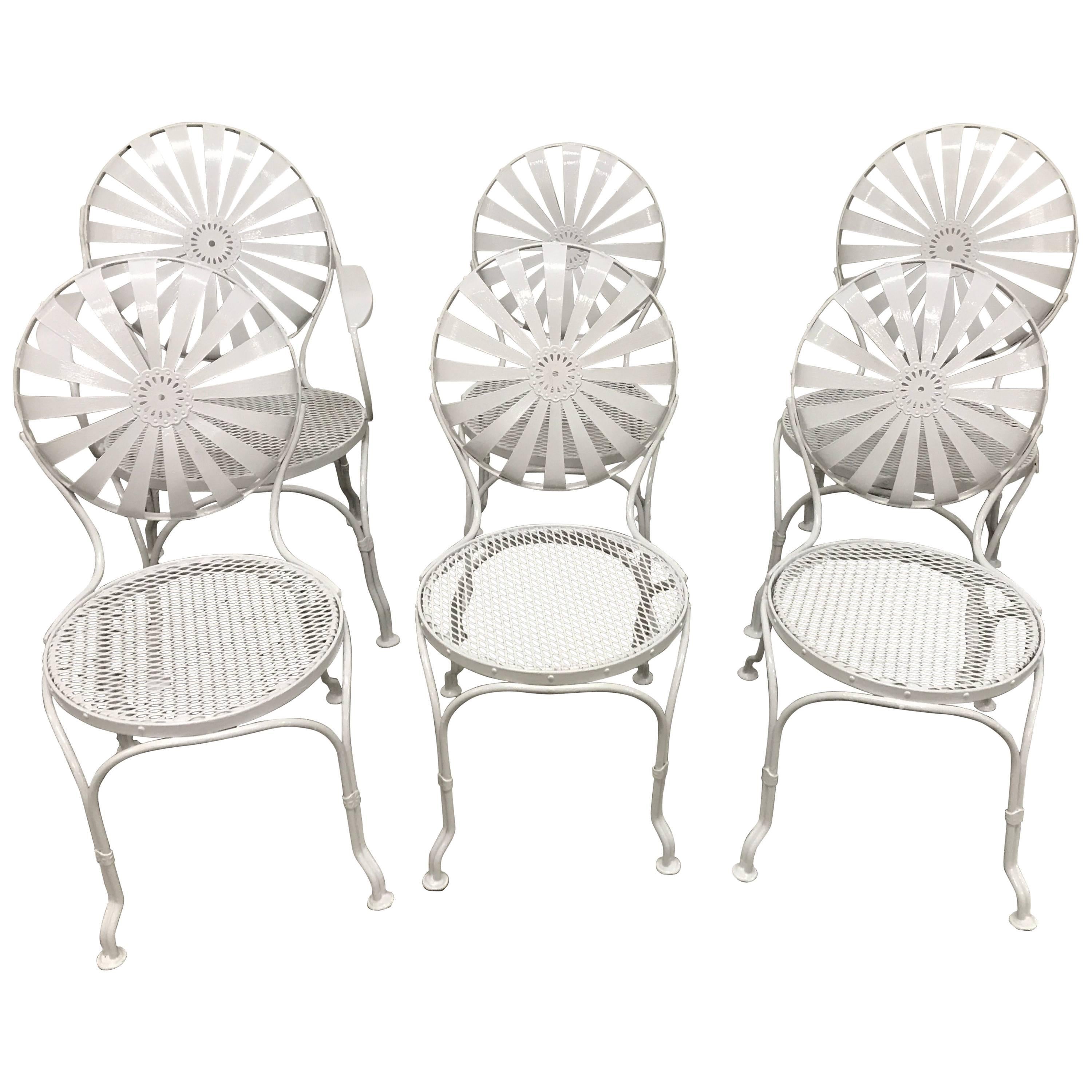 Set of Six Sunburst Back Garden Chairs, by Francois Carré