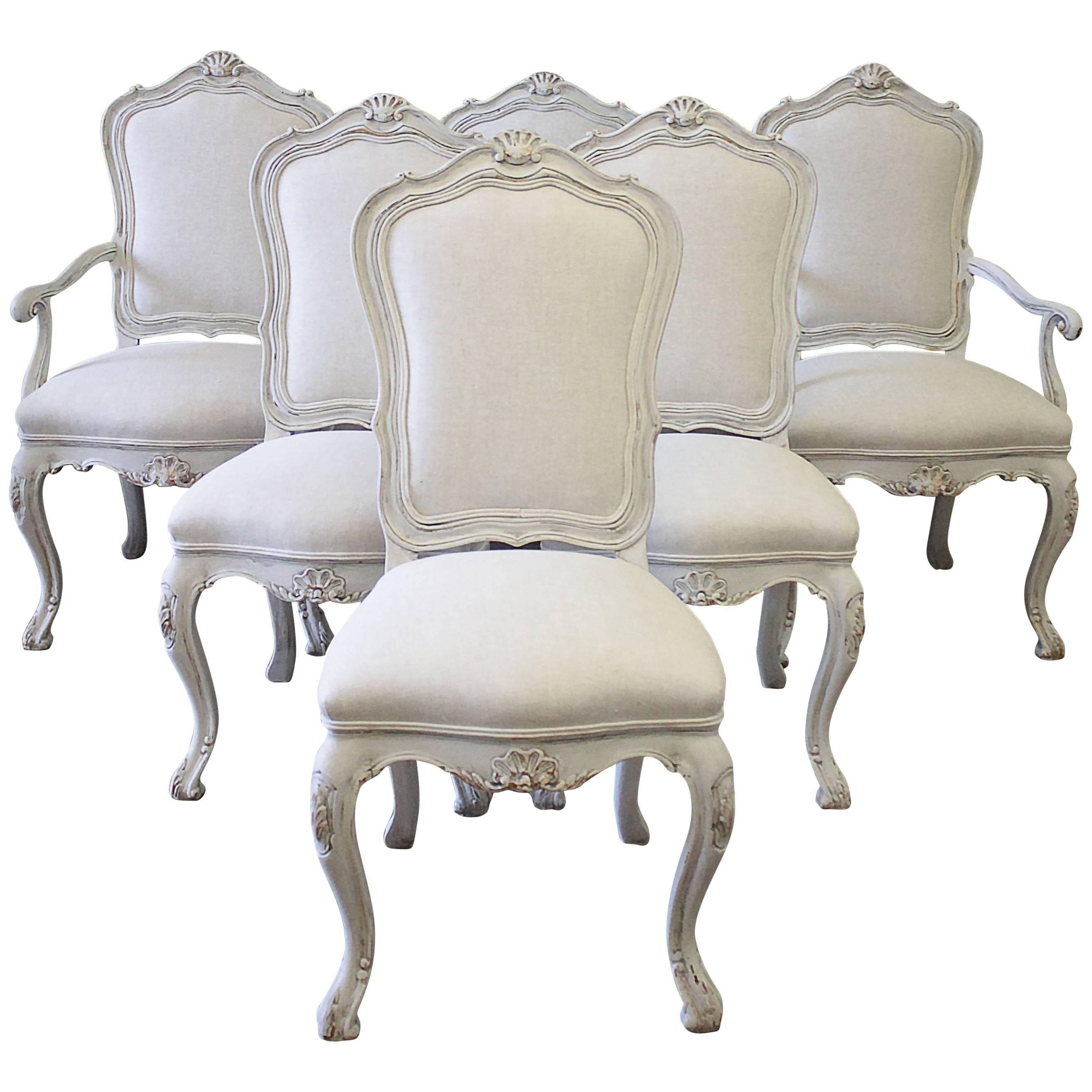 Set of 4 Painted and Upholstered Linen Side Chairs by Karges