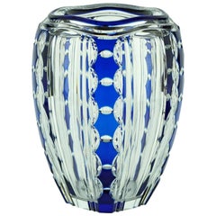 Art Deco Val Saint Lambert Blue Overlaid Pietro Crystal Vase by Joseph Simon