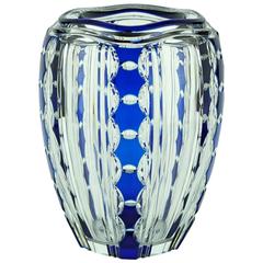 Art Deco Val Saint Lambert Blue Overlay Pietro Crystal Vase by Joseph Simon 8