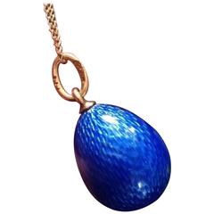 Faberge Erik Kollin Blue Enamel Gold Pendant Egg