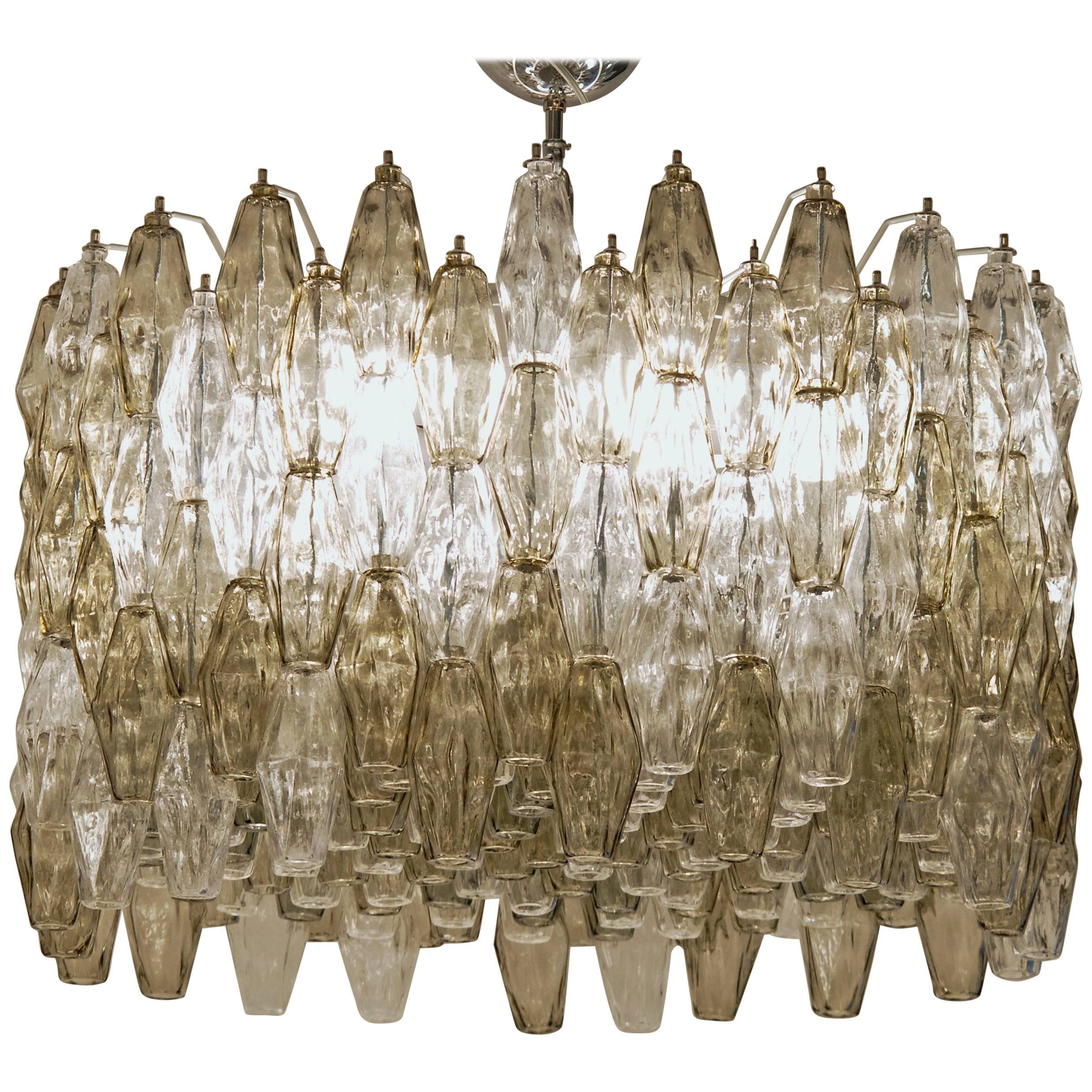 Poliedri Chandelier, Taupe and Clear, Murano Made, Midcentury Beauty, circa 1980