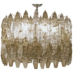 Poliedri Chandelier, Taupe and Clear, Murano Made, Midcentury Beauty, circa 1980