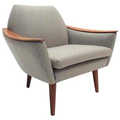 Scandinavian Grey Wool and Teak Armchair Midcentury Chair, 1960s Scandinavian Grey Wool and Teak Armchair Midcentury Chair, 1960s