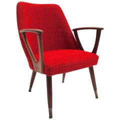 Scandinavian 'Kelly' Red Wool and Teak Armchair Midcentury Chair, 1