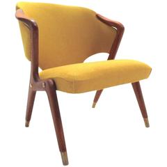 Scandinavian Yellow Wool and Teak Armchair Midcentury Chair, 1960s Scandinavian Yellow Wool and Teak Armchair Midcentury Chair, 1960s