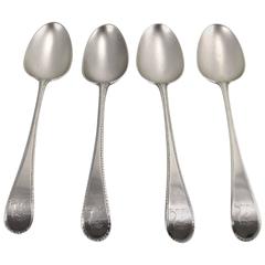 Antique George III Set of Four Sterling Silver Old English Feather Edge Serving Spoons