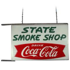 Vintage Coca-Cola State Smoke Shop Dbl-Sided Lighted Sign, circa 1960