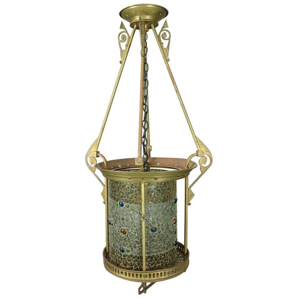 Antique Belcher Studios Aesthetic Movement Mosaic Hanging Hall Light, circa 1870