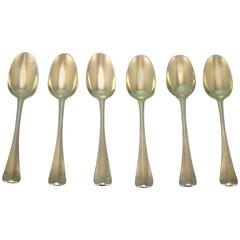 Antique George I Set of Six Silver Gilt Rat-Tail Hanoverian Teaspoons, London circa 1720