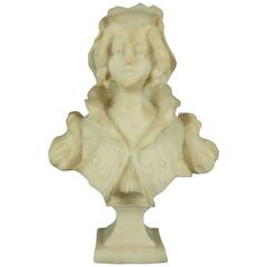 Antique French Carved Alabaster Bust of Young Woman, circa 1890