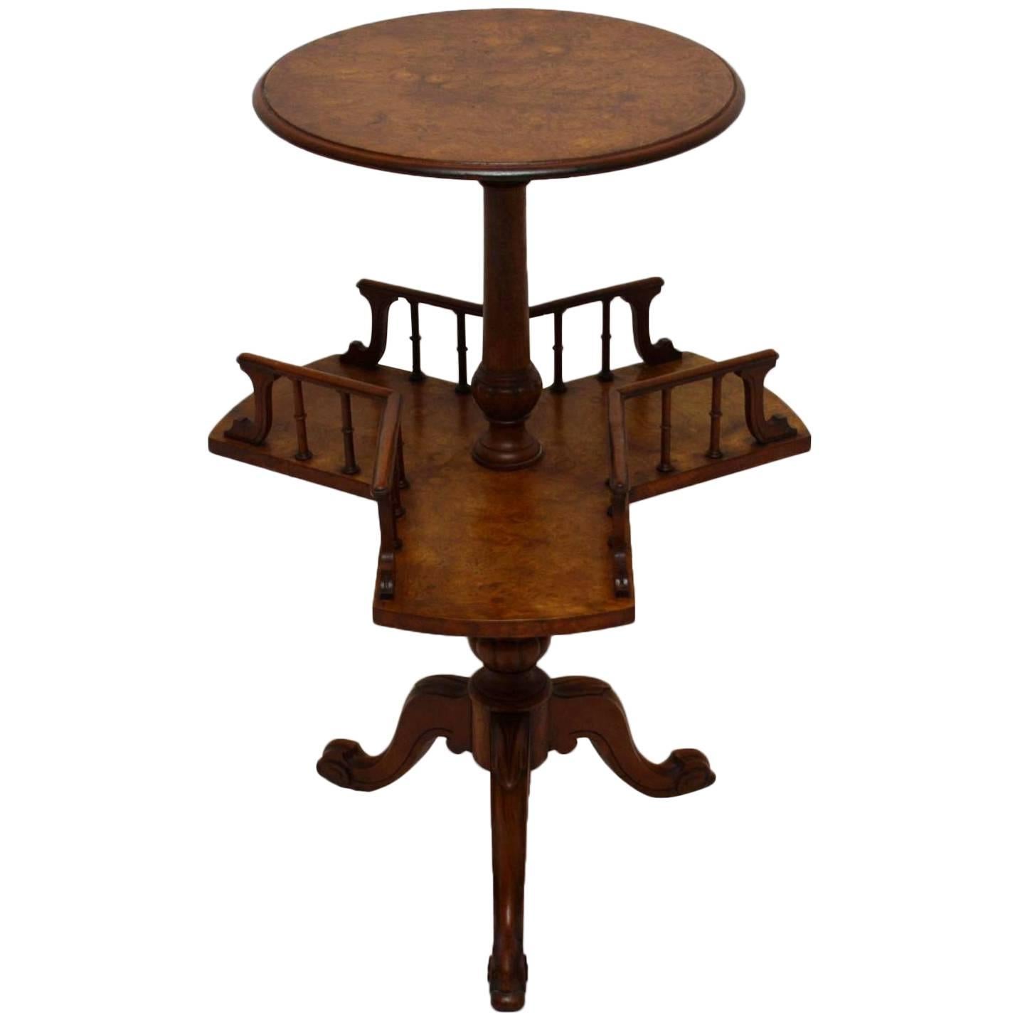 Antique Victorian Burr Walnut Revolving Bookcase / Table