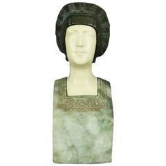 Antique Neoclassical Marble Bone & Bronze Sculpture of Moorish Woman Bust