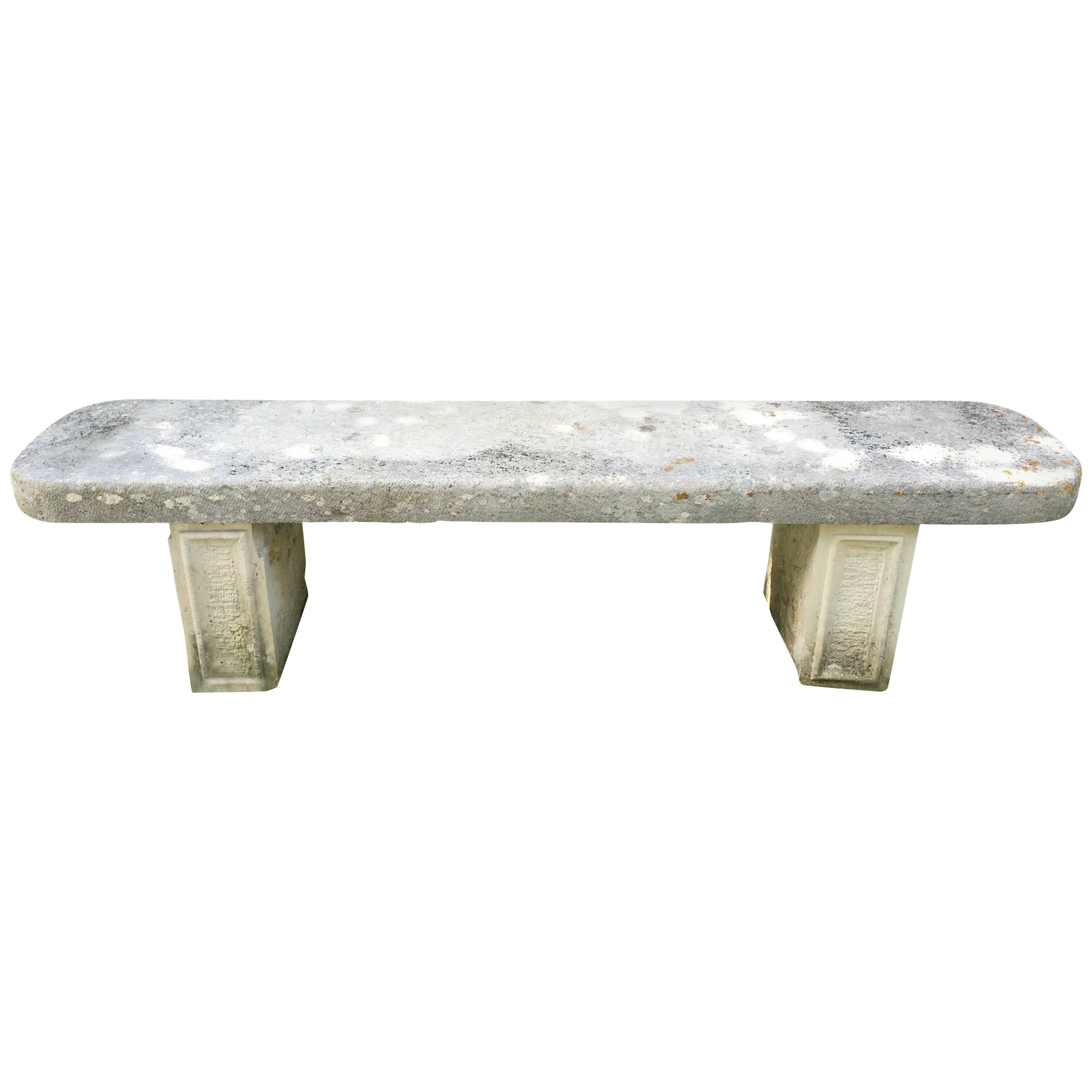 Large 19th Century French Limestone Bench with Rounded Edges For Sale