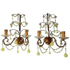 French Yellow Opaline Drops and Swags of Beads Sconces