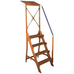Set of Antique Golden Oak Library Steps 5