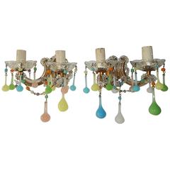 French Pastel MultiColored Opaline Sconces