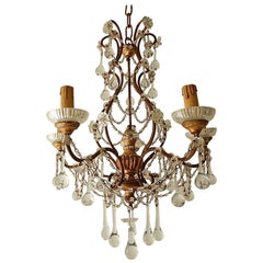 French Baroque Crystal Prisms Swags Old Chandelier