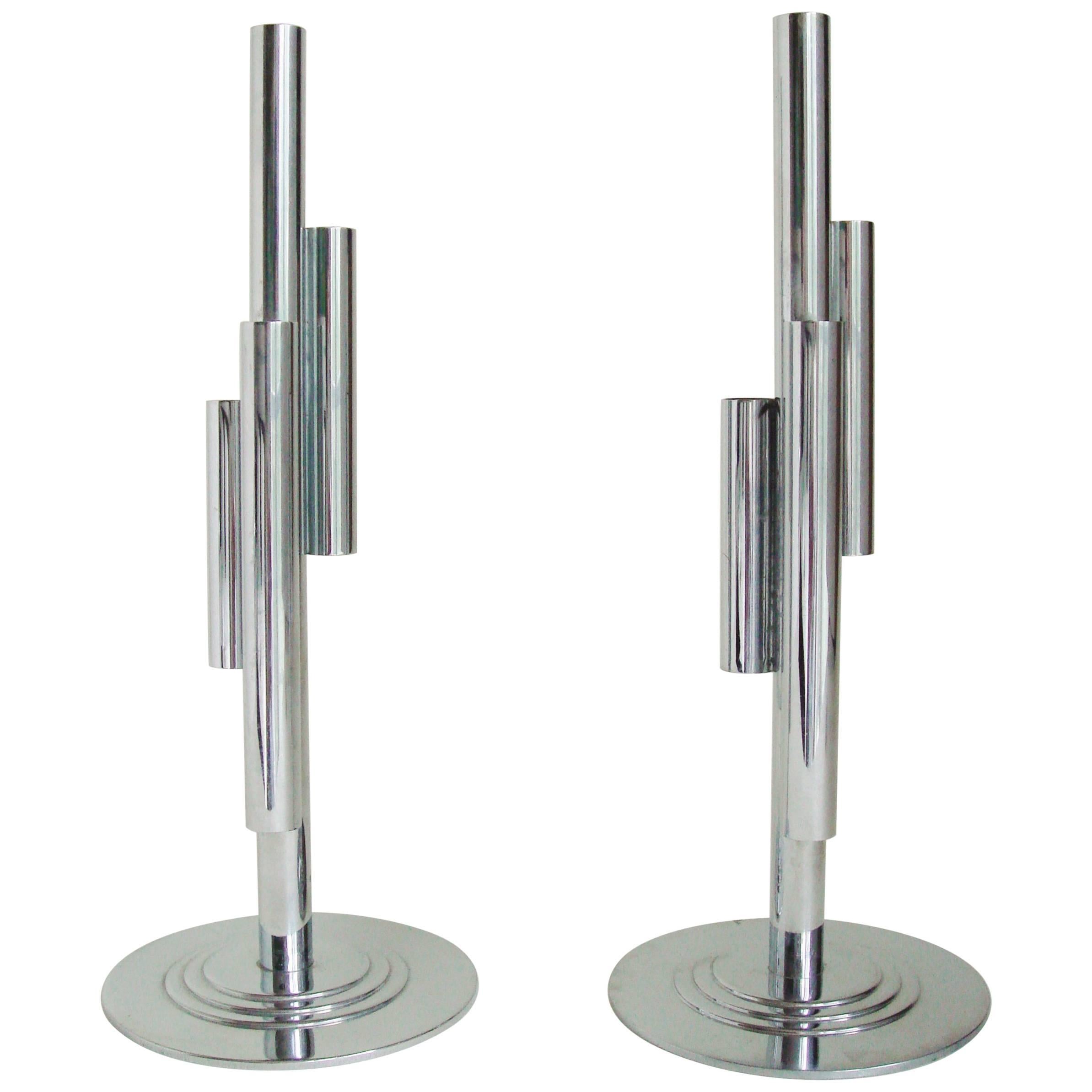 Pair of American Art Deco Chrome Four-Tube Budholders by Gerth & Gerth for Chase For Sale