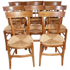 Set of Eight French Provincial Rush Dining Room Chairs
