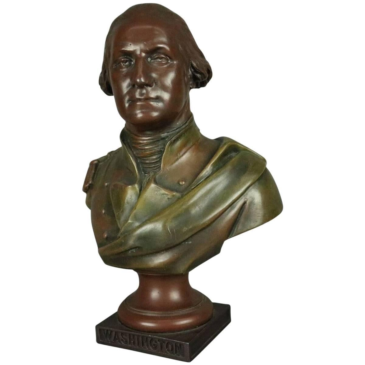 Bronzed White Metal Bust General George Washington, Foundry Mark, circa 1880