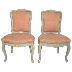 Vintage Pair of Fortuny Style Upholstered Rococo Style Side Chairs