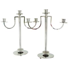 Pair of American Art Deco Chrome Diana Candleholders by Harry Laylon for Chase
