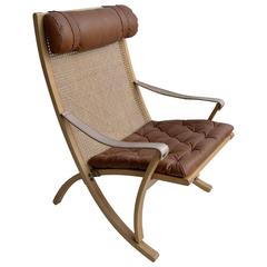 Rare Sigurd Ressel Folding Chair in Cognac Leather, by Vatne Mobler Norway