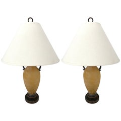 Rare Pair of Scavo Coroso Murano Glass Lamps for Seguso, Italy, circa 1970s