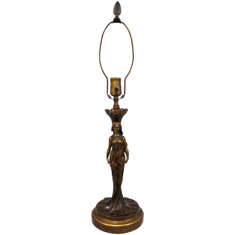 Paul Louchet Foundry French Bronze Figural Art Nouveau Table Lamp For Sale