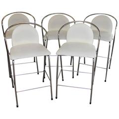 Set of Five Thonet Chrome Bar Stools